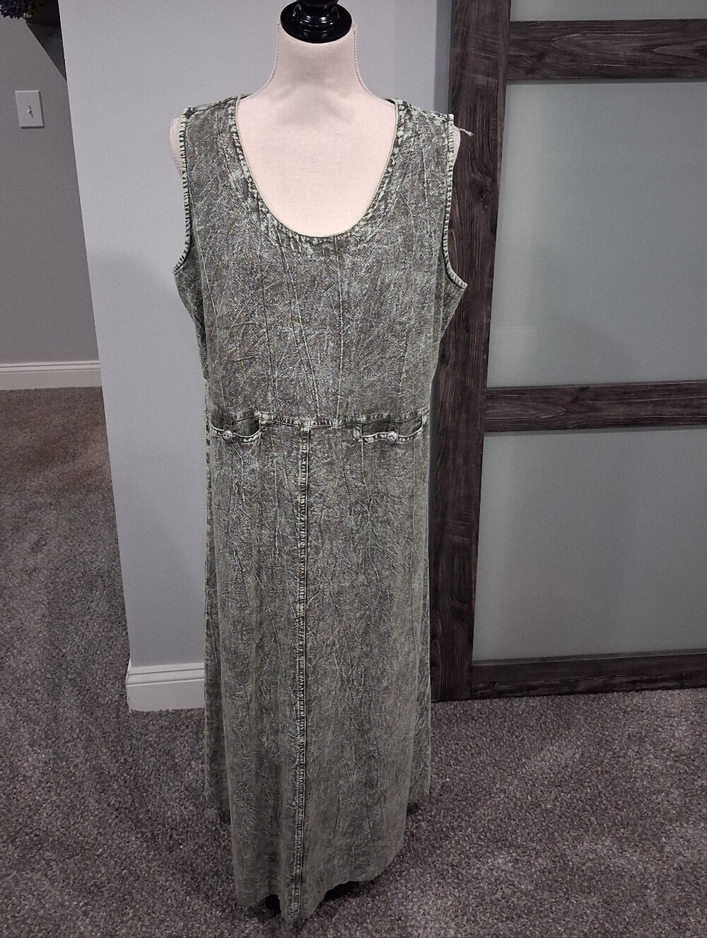 Vintage Produce Company Black/Gray Acid Wash Denim Maxi Dress Size XL